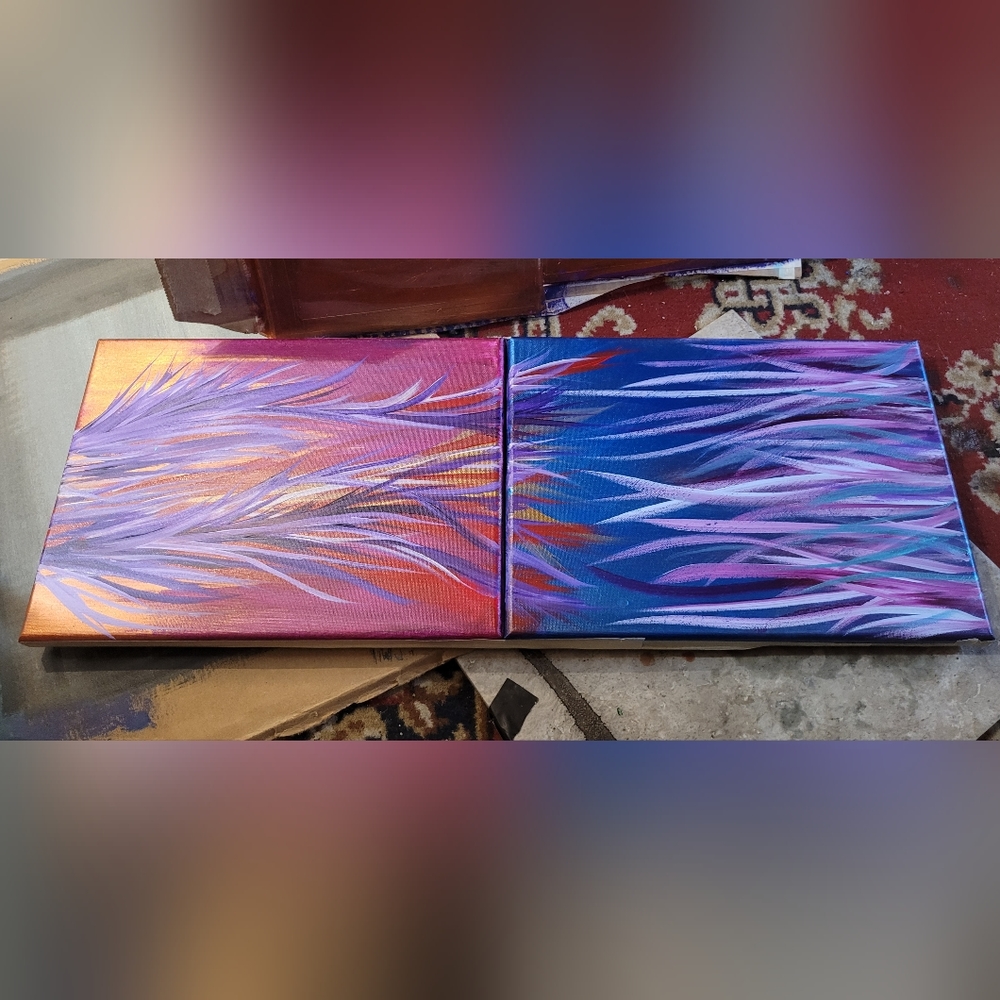 Diptych- Abstract 2-peice painting, Original Abstract Art - "Reaching" AJZ ☮️